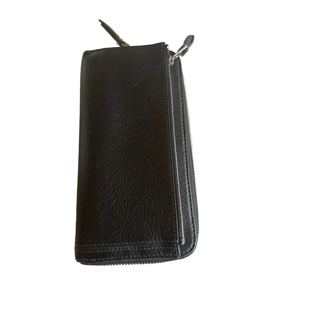 Fossil Black Leather‎ Zip Around Wallet Wristlet